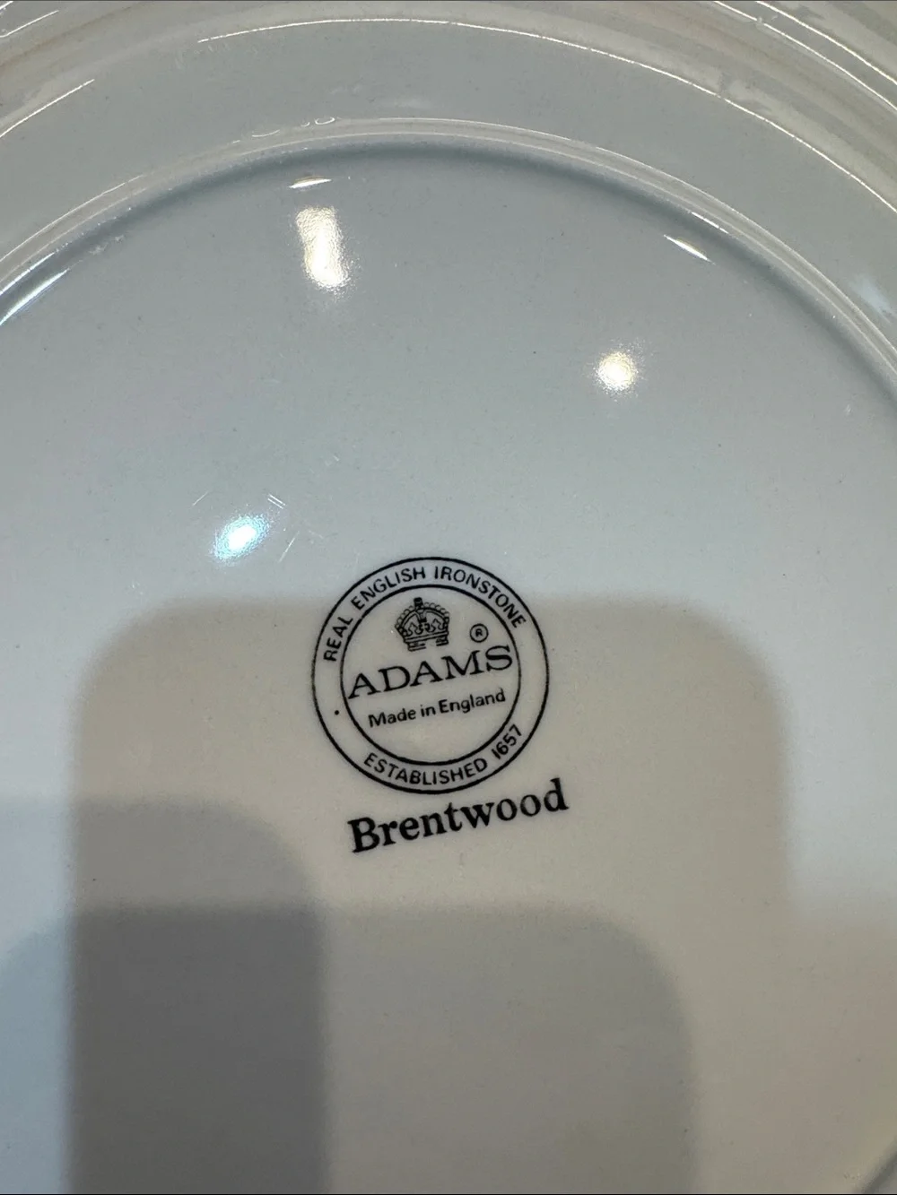 Vintage Ironstone Brentwood (Adams Back Stamp) 10 1/8 Dinner Plate Blue + White